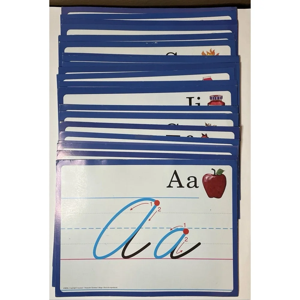 VTG Cursive Pensacola Christian College 1995 Classroom 12 X 9 Cards A-Z & 1-10